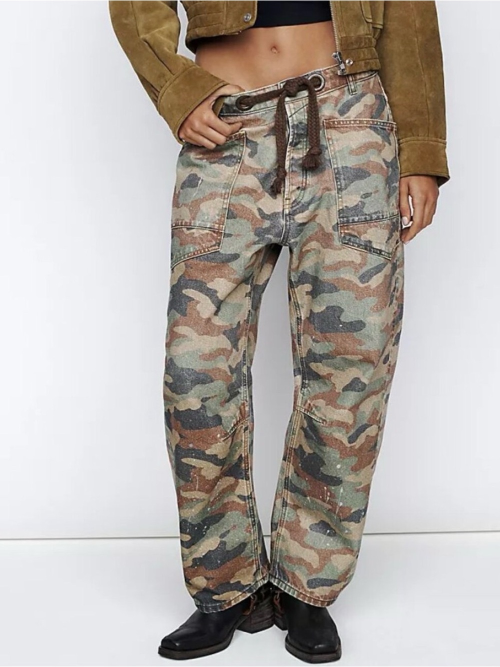 We The Free Moxie Printed Low-Slung Barrel Jeans